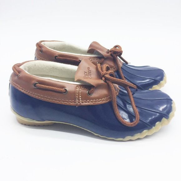 WESTERN CHIEF 7M Rain Duck Moccasin Slip On Navy / Brown Leather Womans - Picture 3 of 8